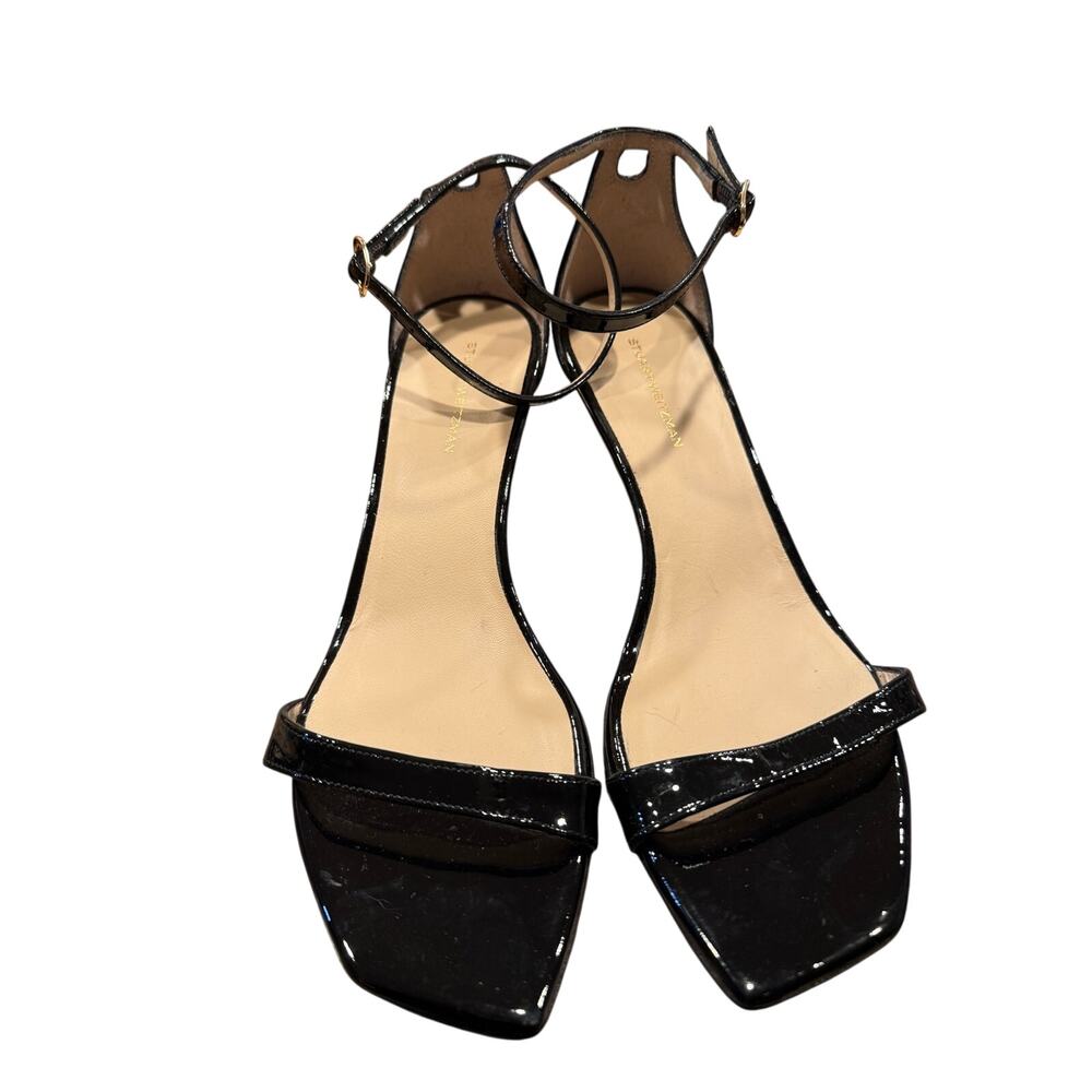Stuart Weitzman Women Curve Wedge Heel Black Patent Leather D'Orsay Sandals 9